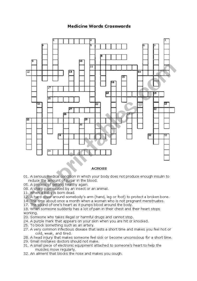 Medicine Words Crosswords worksheet