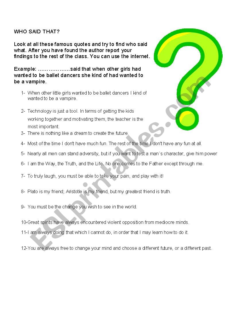 Who said that?  worksheet