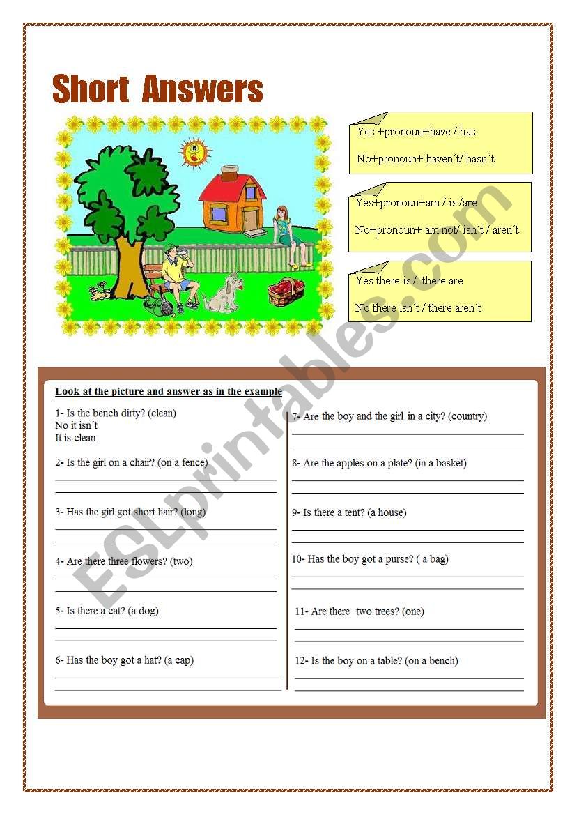 Short answers worksheet