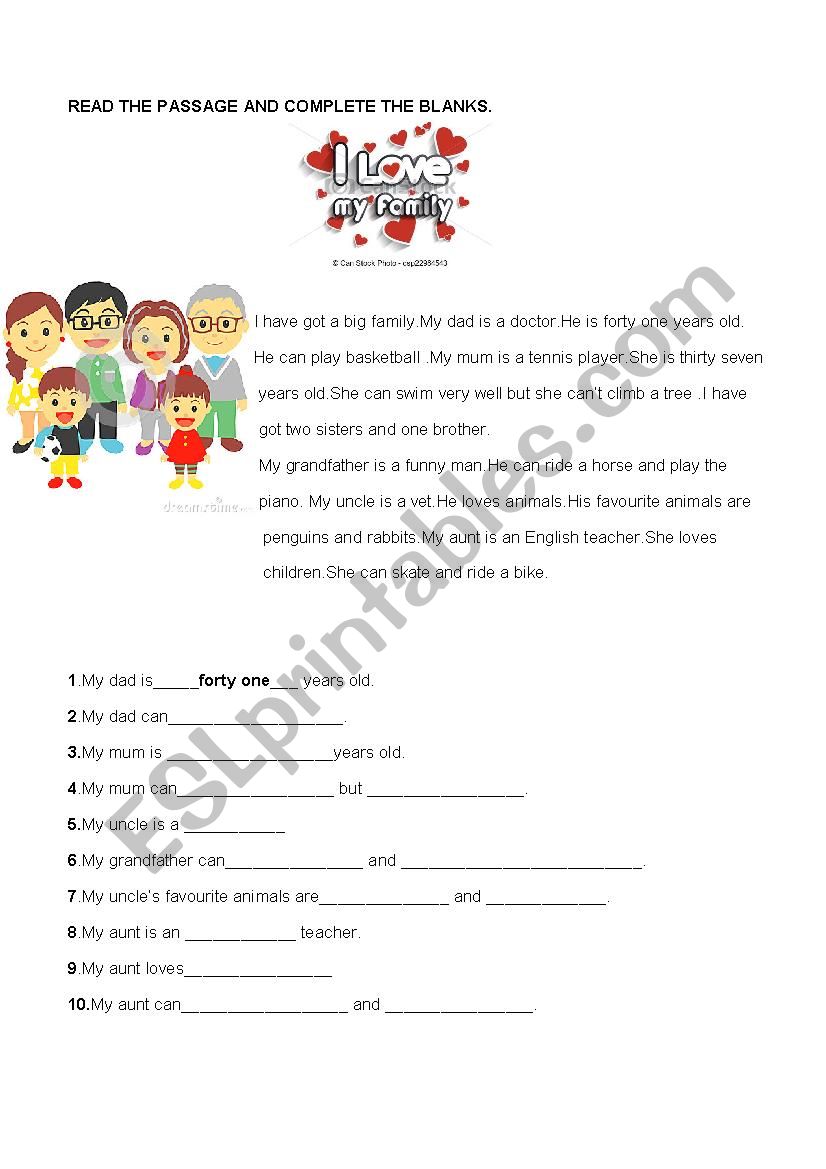 my family worksheet