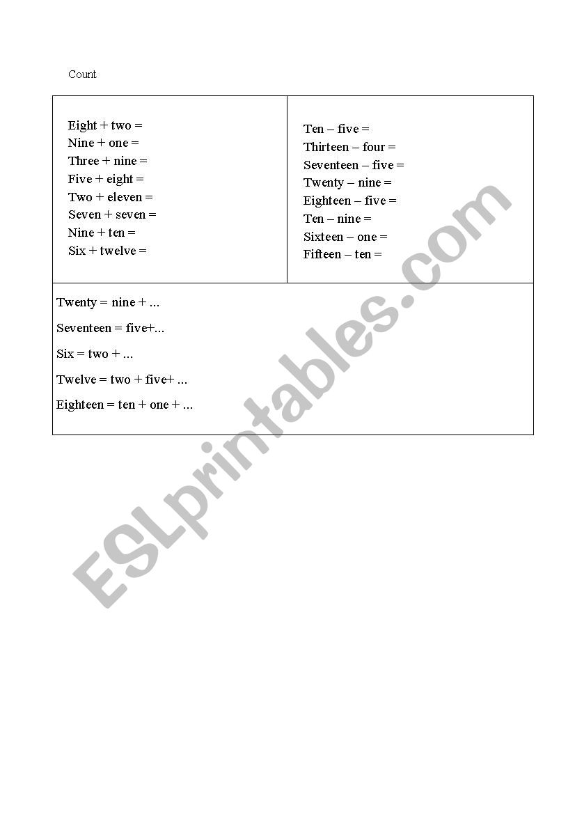 Numbers  worksheet