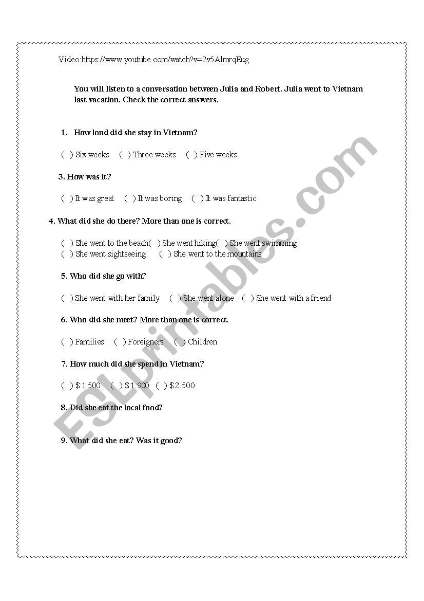 Listening (Past Simple) worksheet