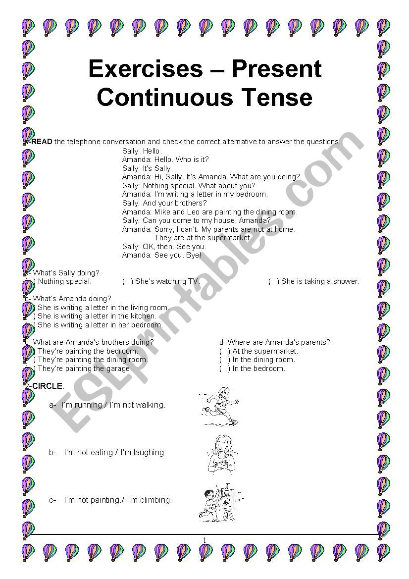 Exercises Present Continuous Tense