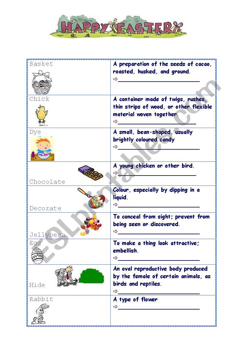 Easter matching worksheet