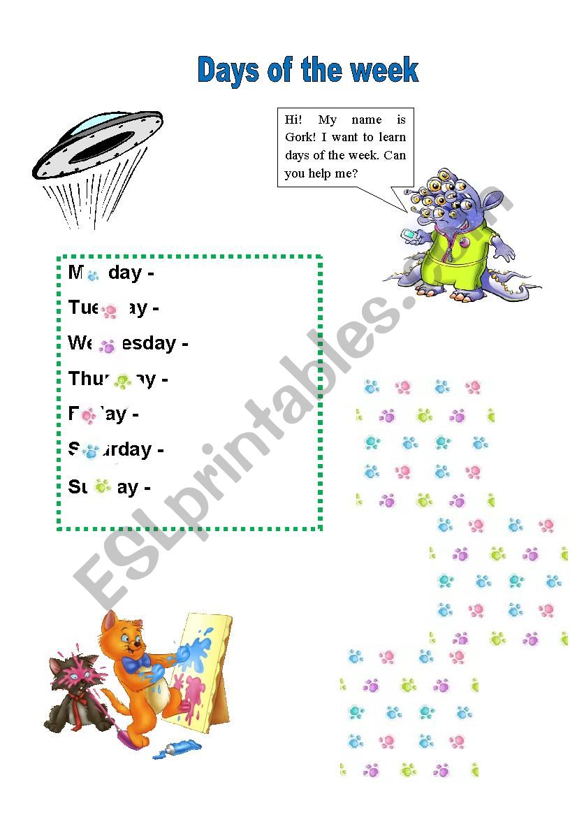 Days of the week worksheet