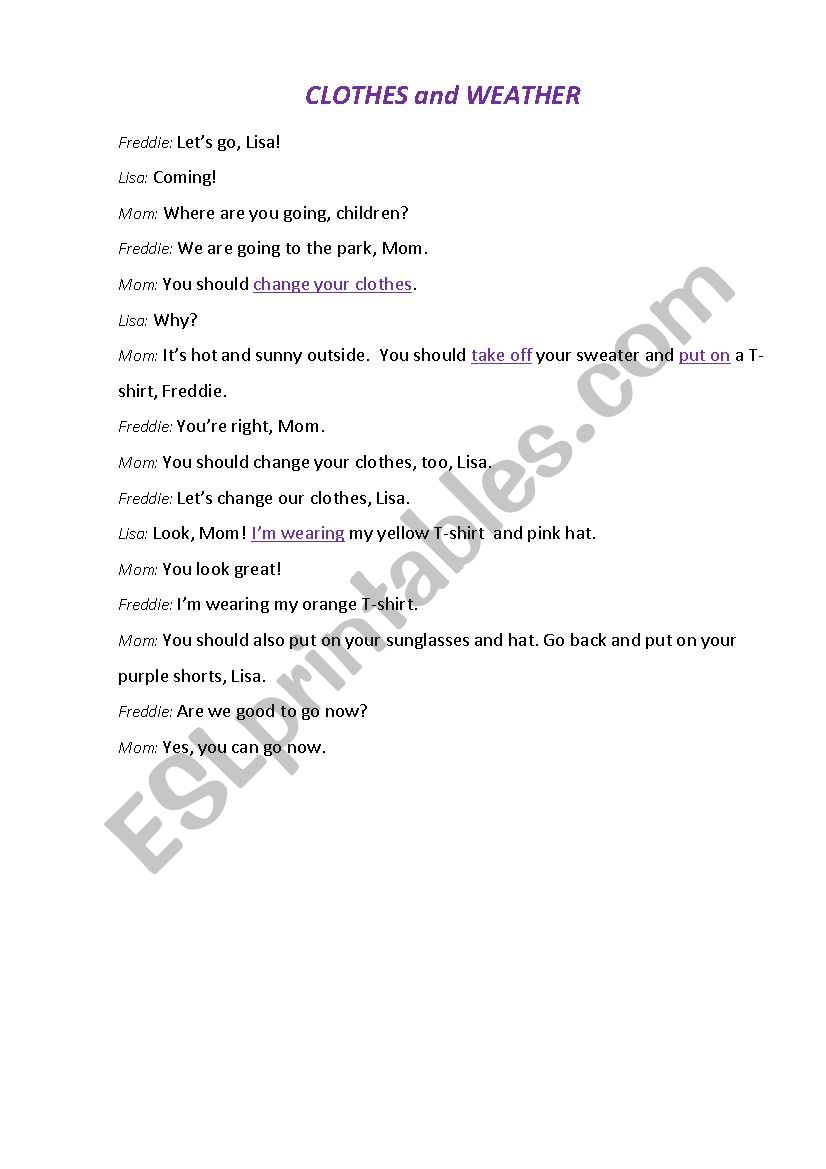 Clothes. A Small Dialogue worksheet