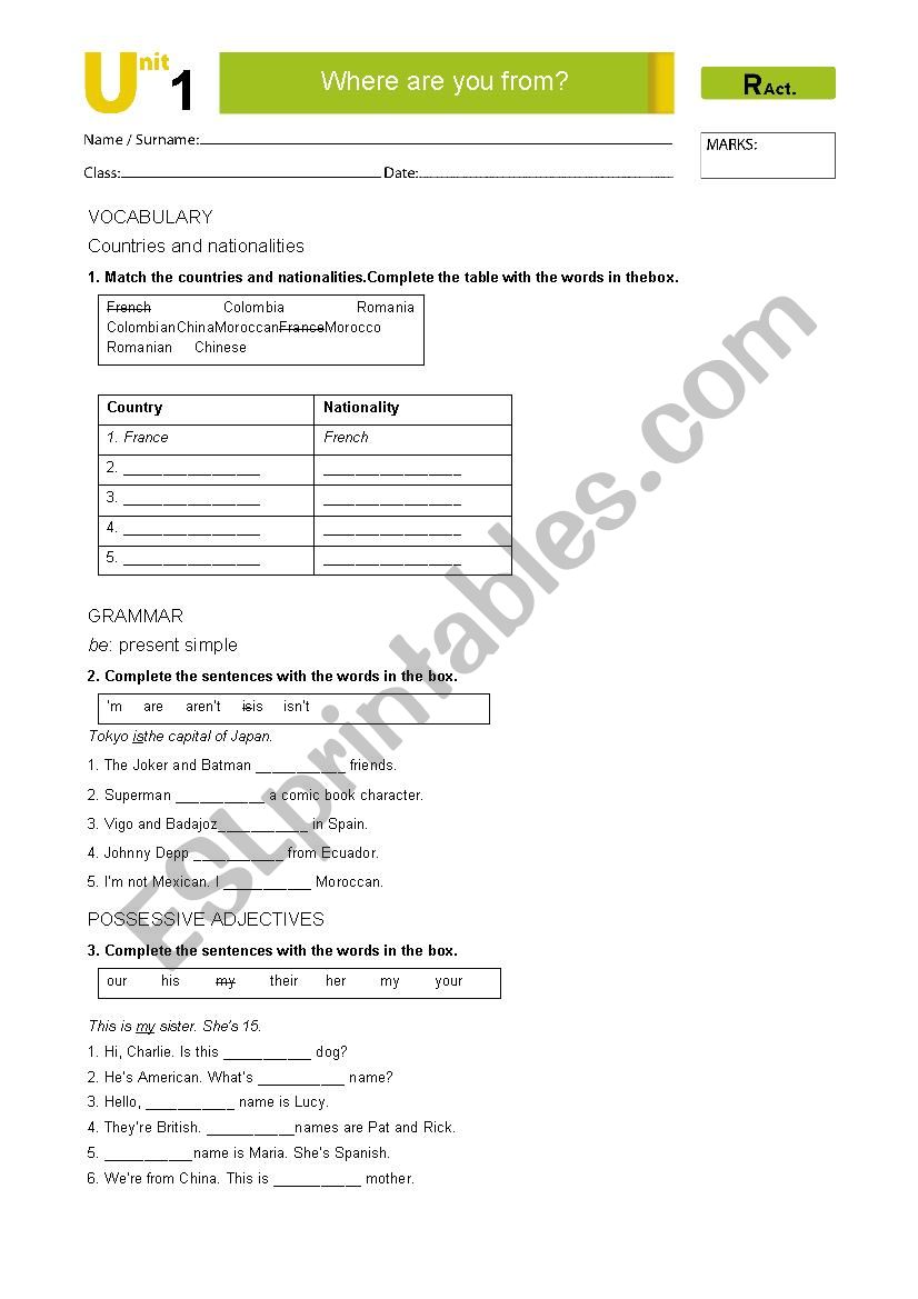 Review nationalities and verb to be