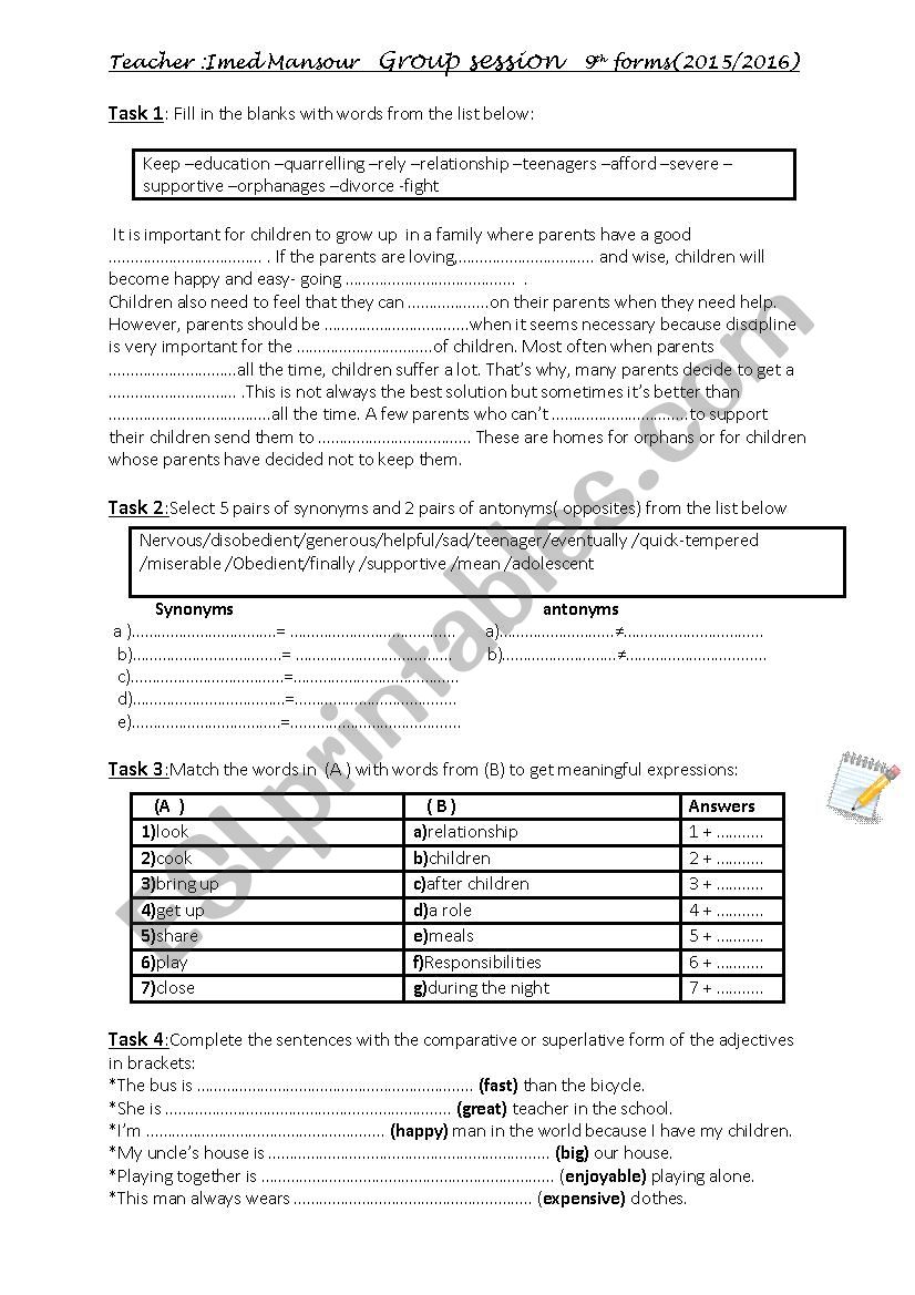 group section activities worksheet