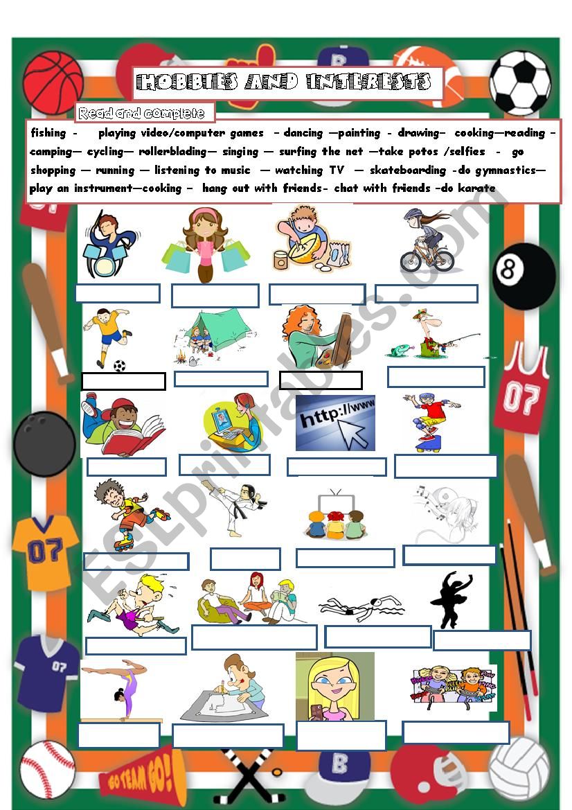 Hobbies and interests worksheet