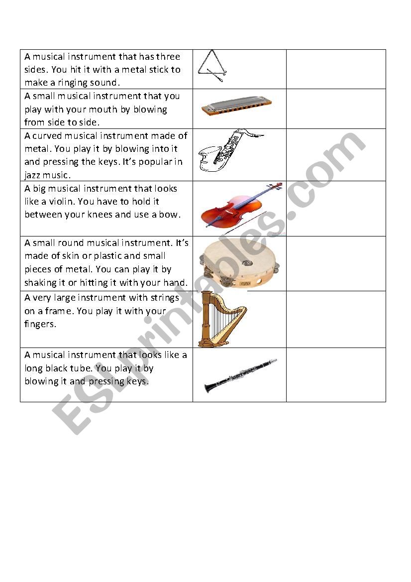 musical Instruments worksheet