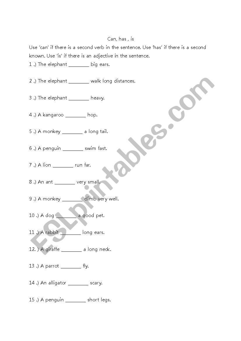 Can, Has, or Is worksheet