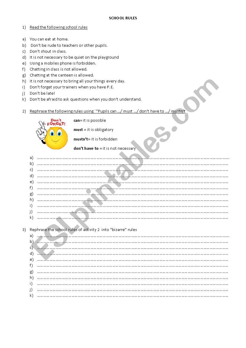 School rules worksheet