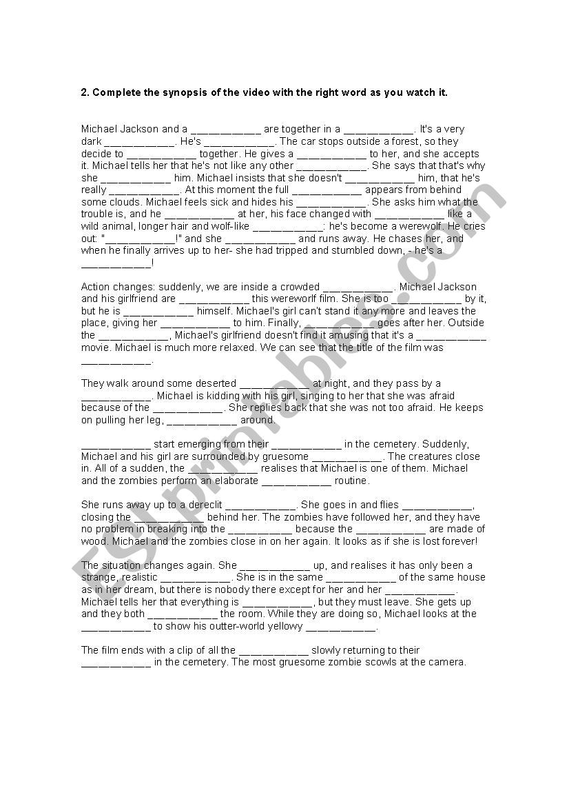 Thriller worksheet