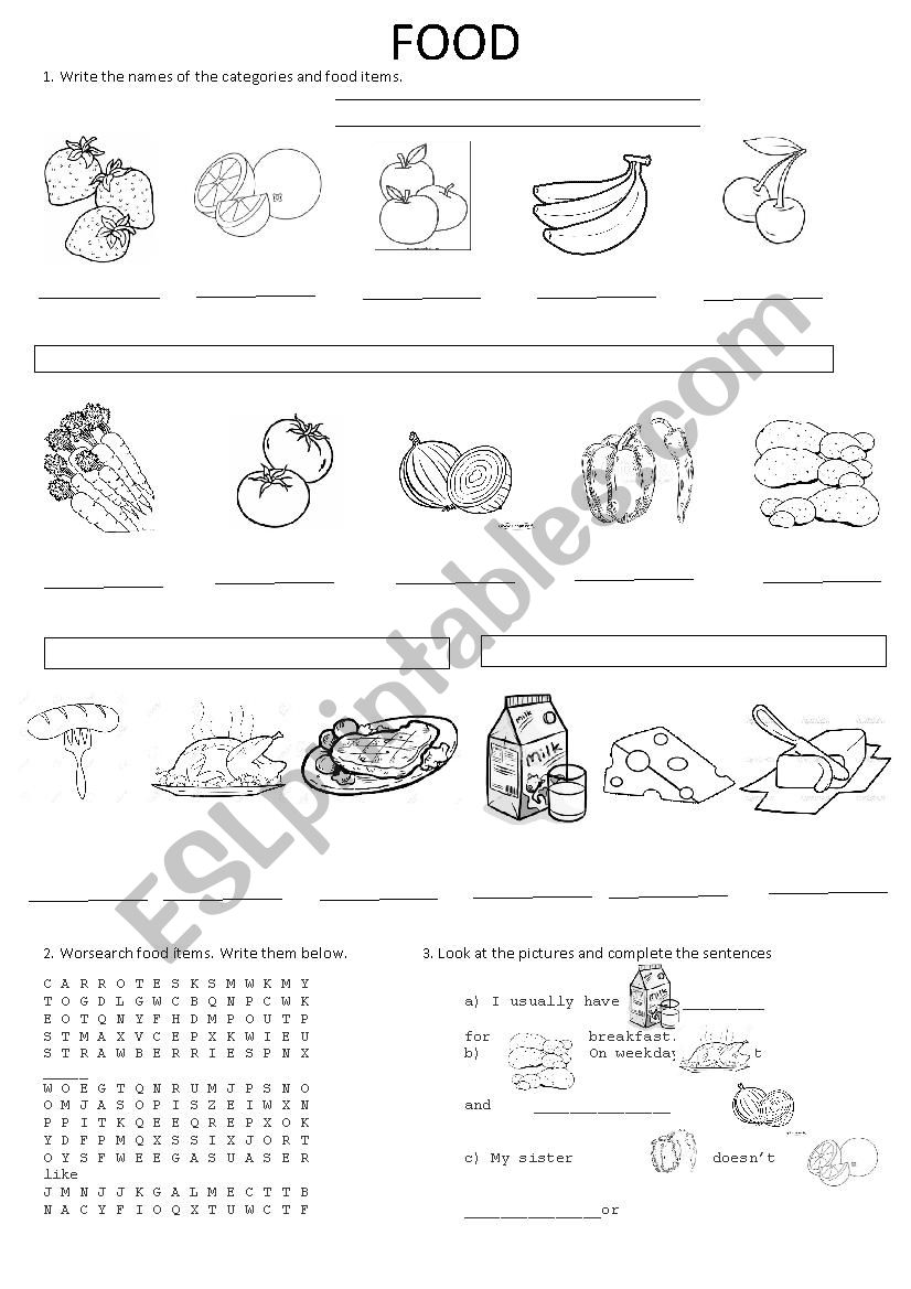 FOOD - Categories worksheet