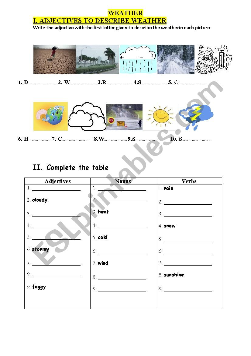 Weather worksheet