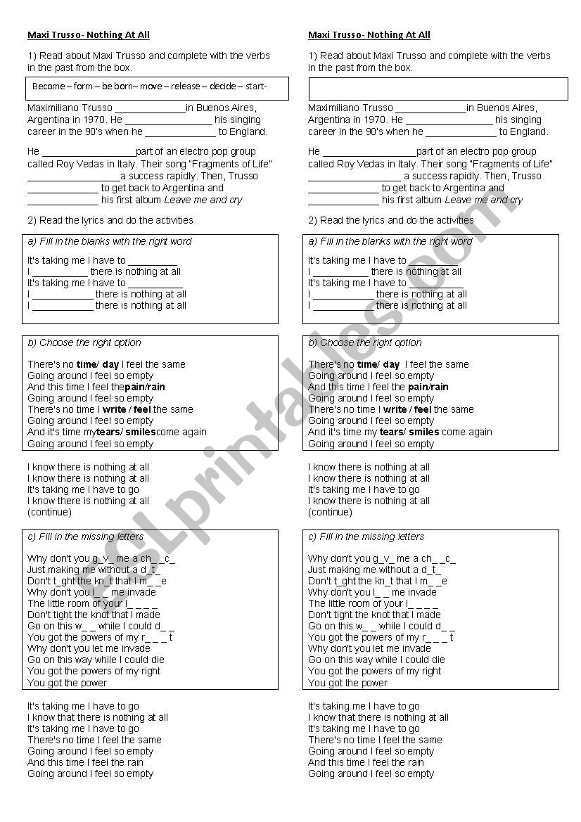 Maxi Trusso - Nothing at all worksheet