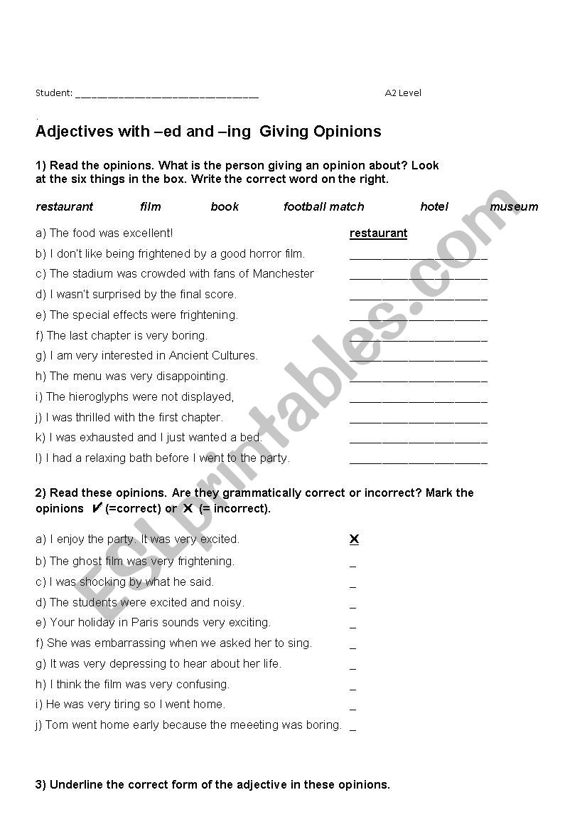 Adjectives with –ed and –ing – Giving Opinions