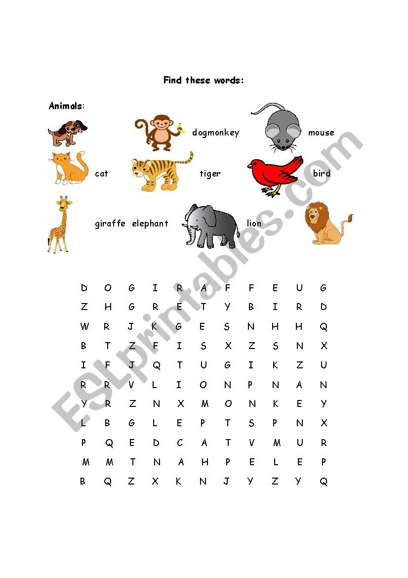 Find these words-wordsearch worksheet