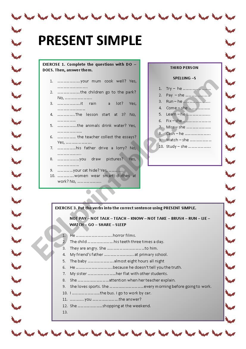 PRESENT SIMPLE WORKSHEET worksheet