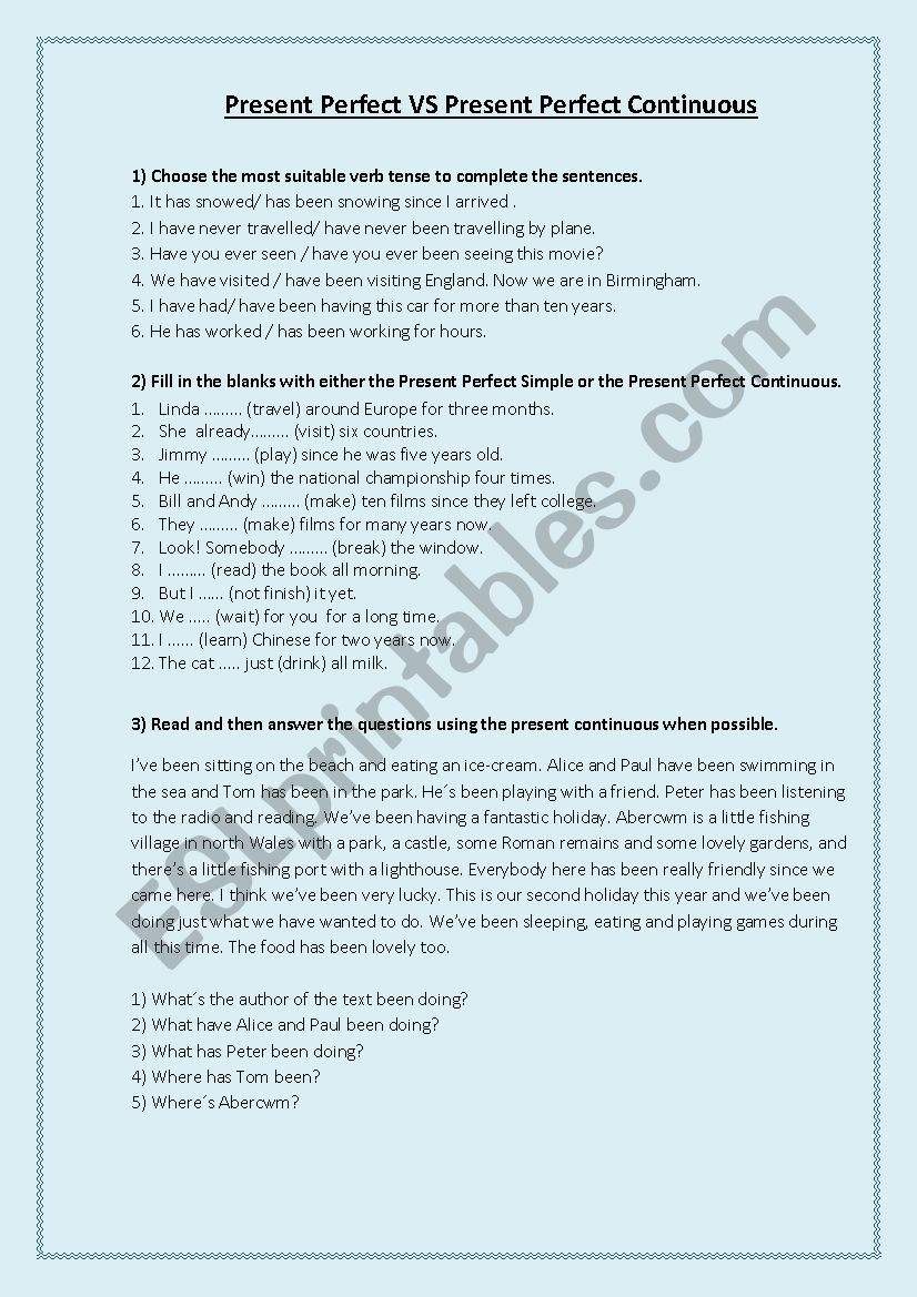 Present Perfect VS Present Perfect Continuous