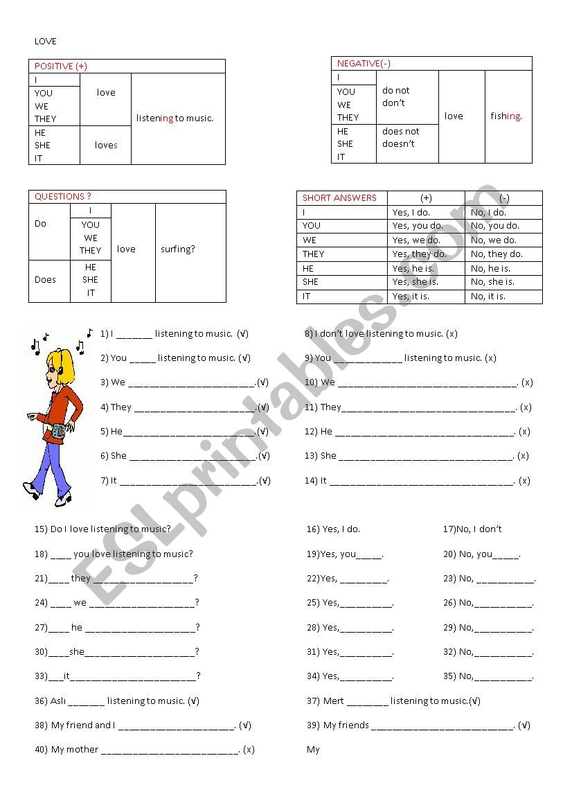 love/ like Simple Present worksheet