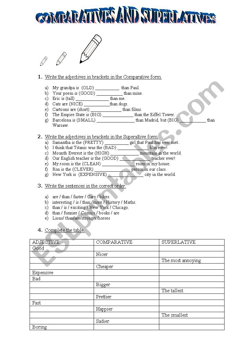 Comparatives an superlatives worksheet