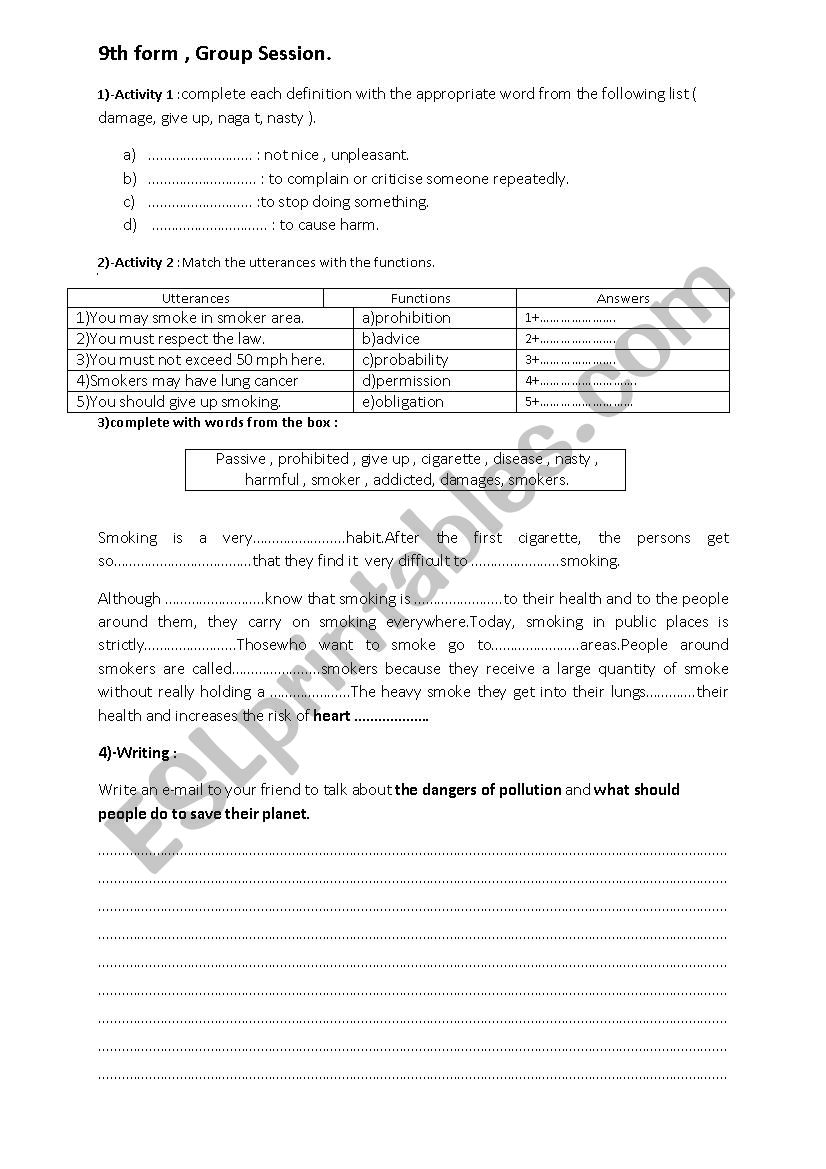 mid term test n 1 9th form worksheet