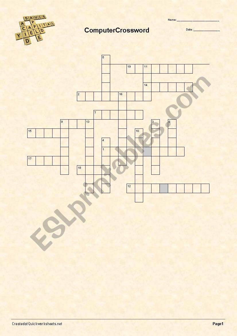 Computer Crossword worksheet