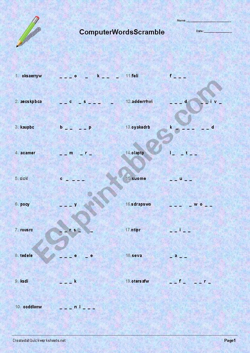 Computer Word Scramble worksheet