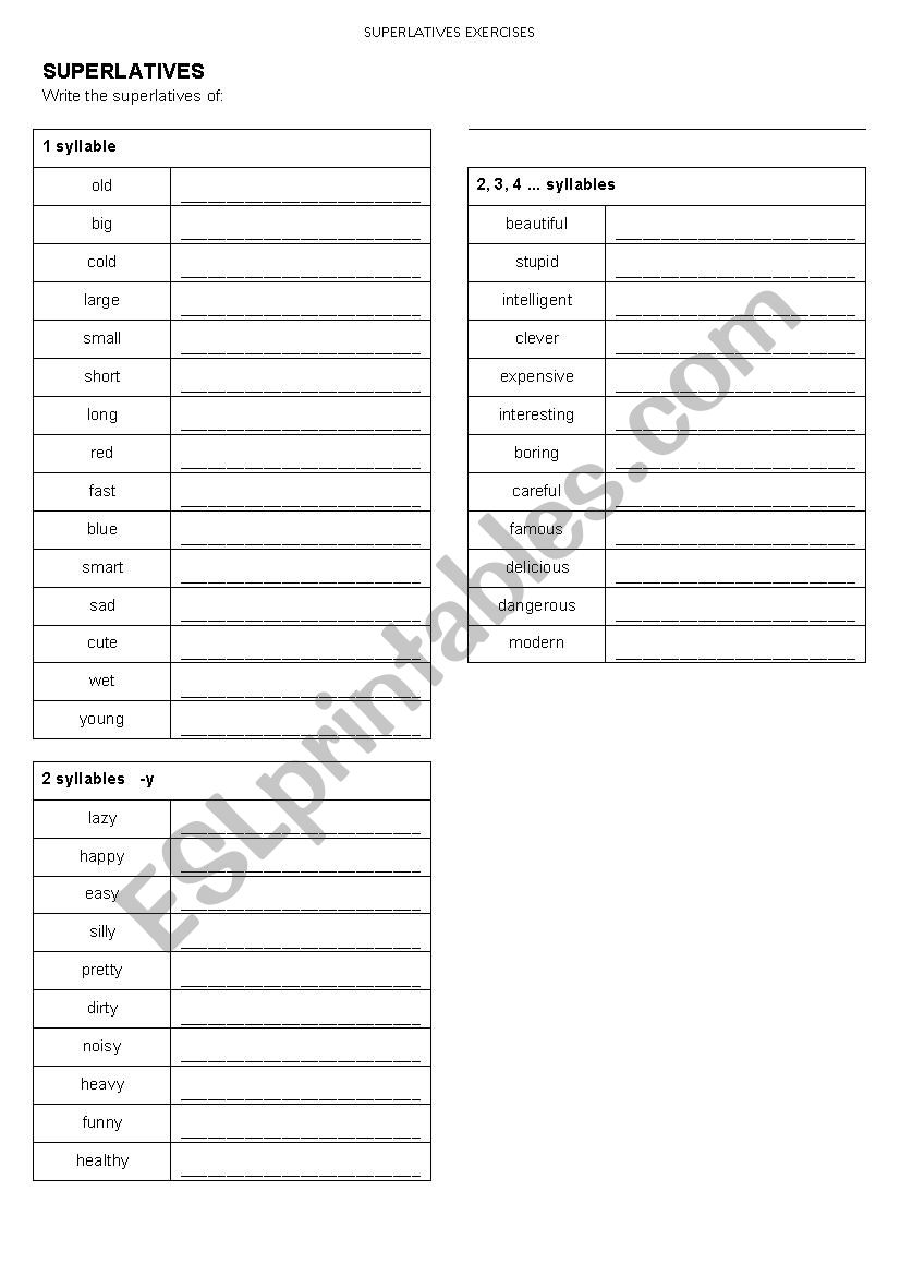 Comparsion - Superlatives worksheet