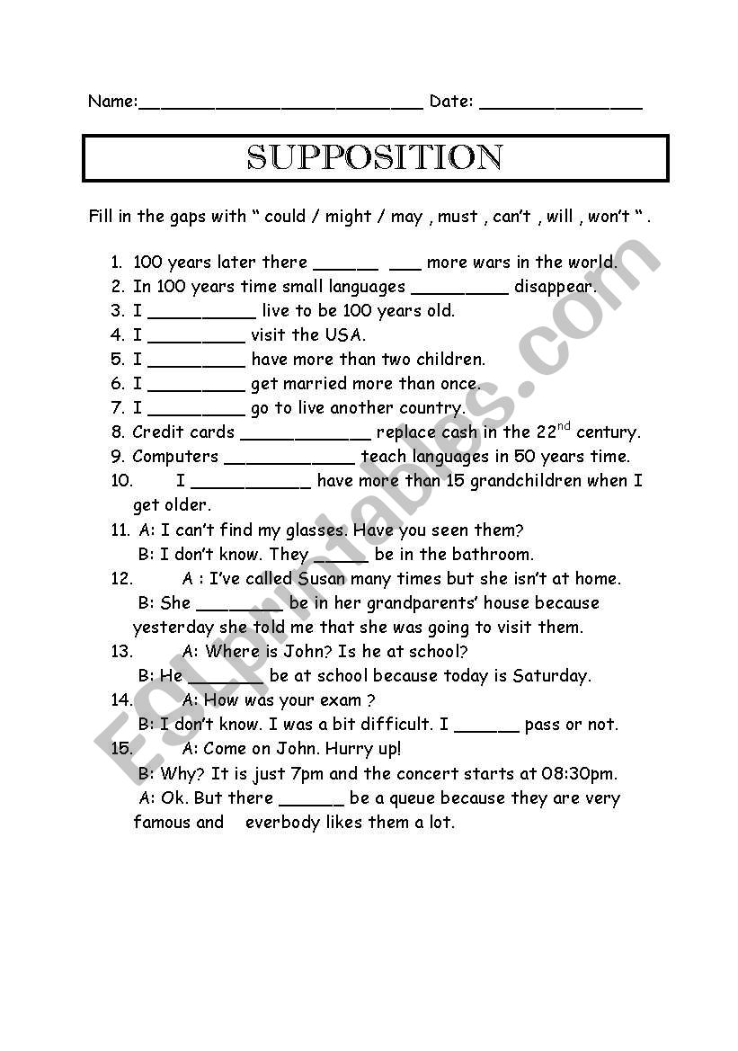 supposition worksheet