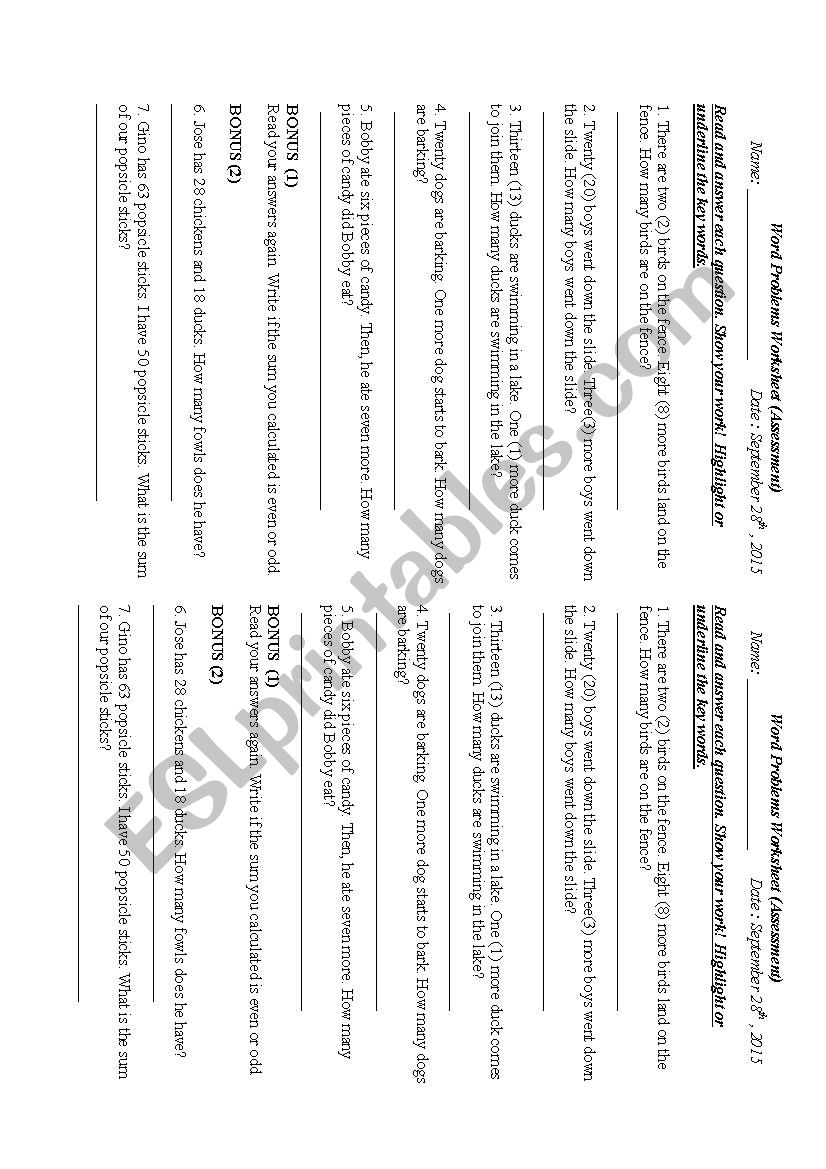 Math Word Problems G2 (addition)