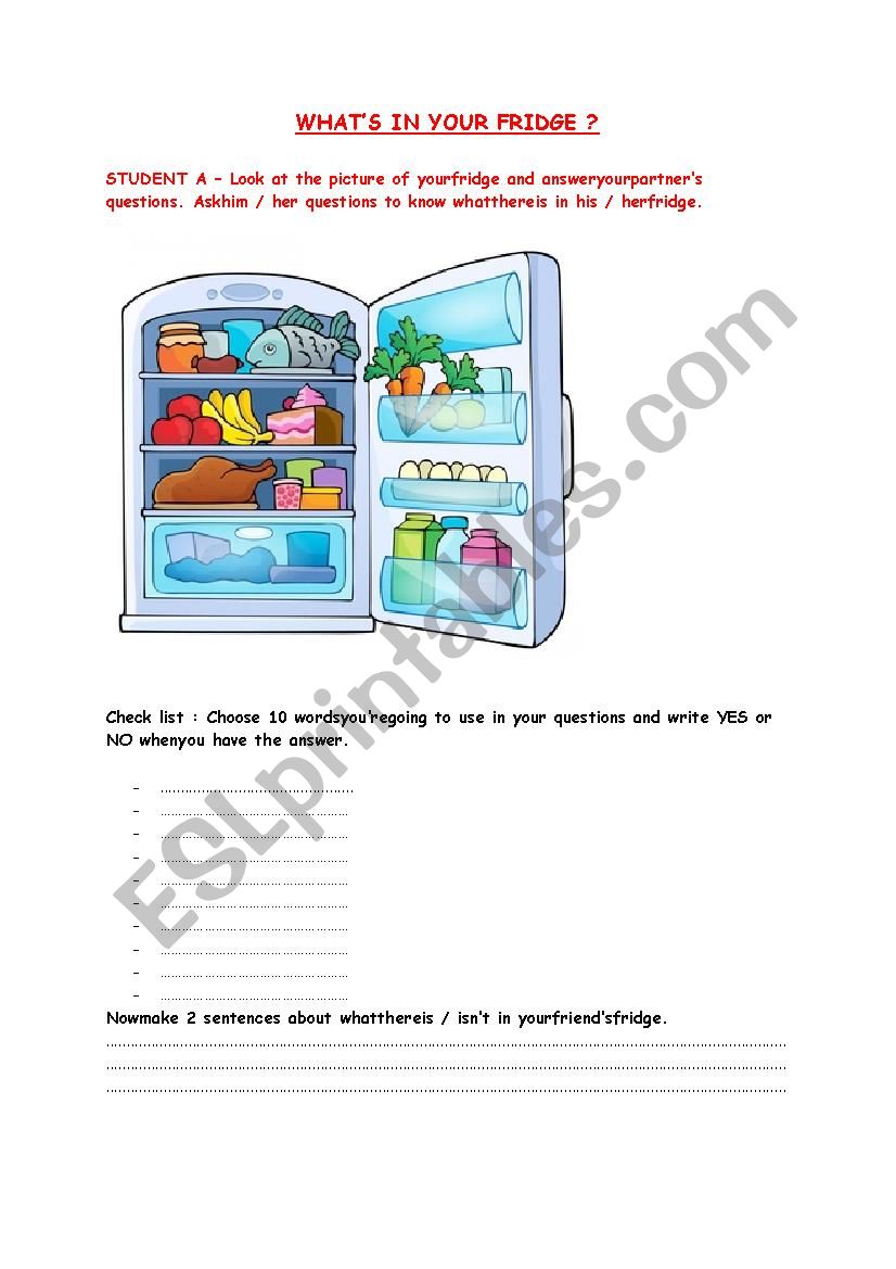 WHAT´S IN YOUR FRIDGE? ESL worksheet by catyli