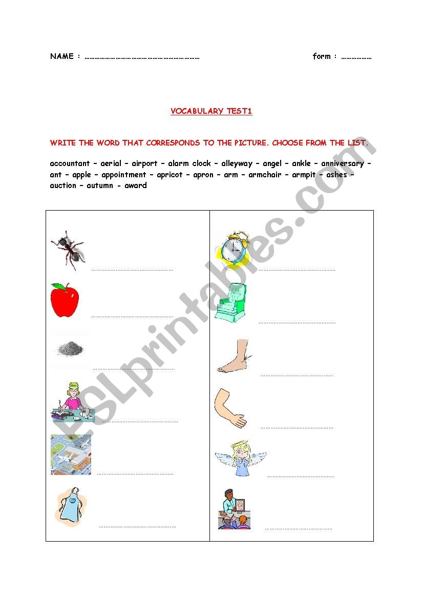 VOCABULARY TEST1 worksheet