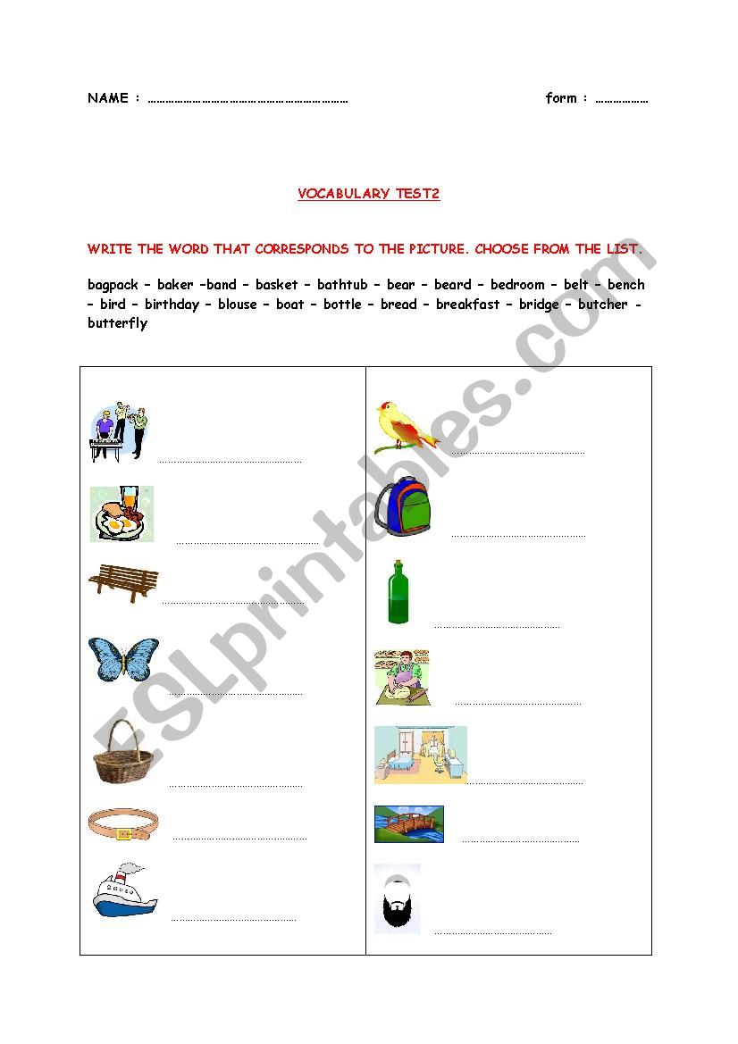 VOCABULARY TEST2 worksheet