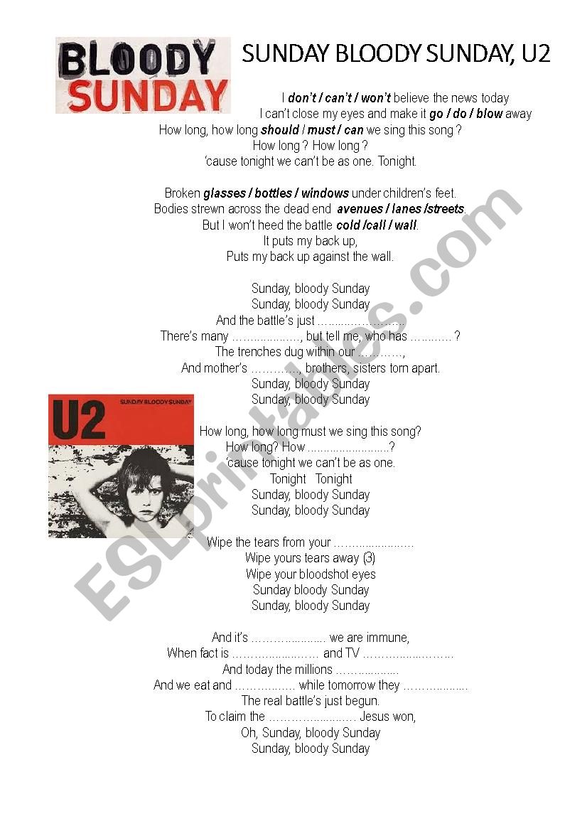 SUNDAY BLOODY SUNDAY worksheet