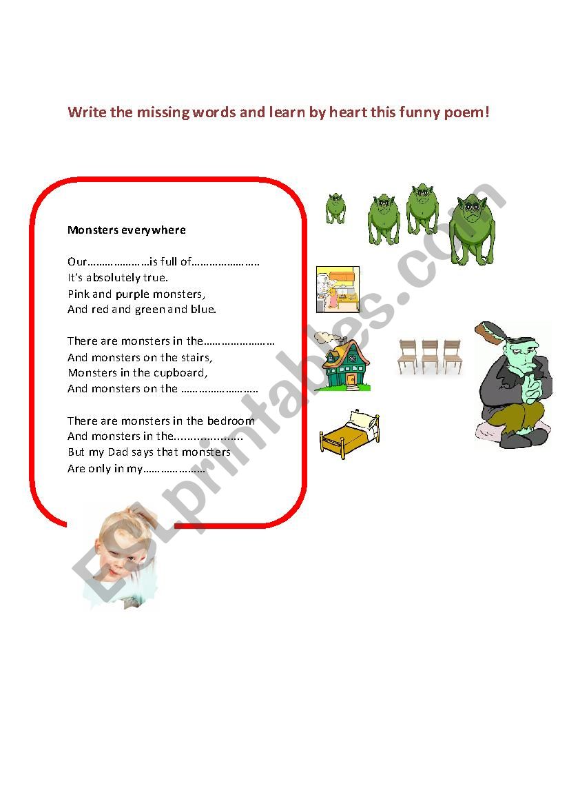 halloween monster poem worksheet