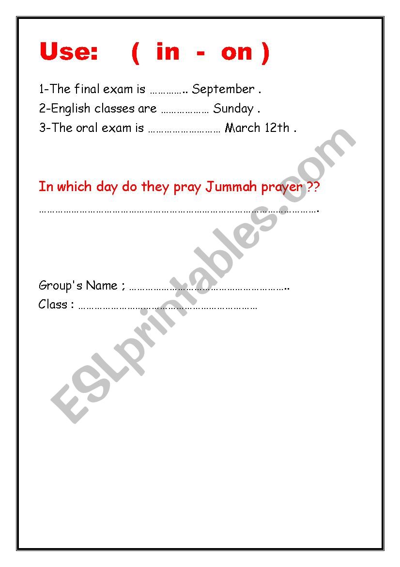 exercise worksheet