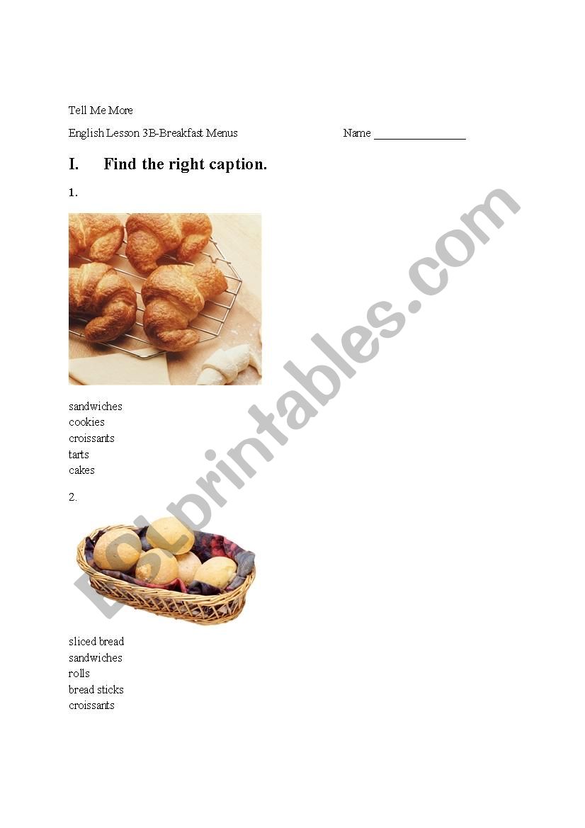 Tell Me More Lesson 3B-Breakfast Menu
