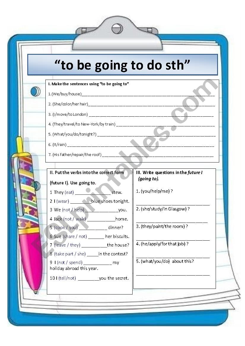 To be going to excersises worksheet