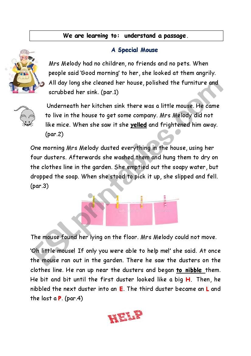 A Special Mouse Comprehension worksheet