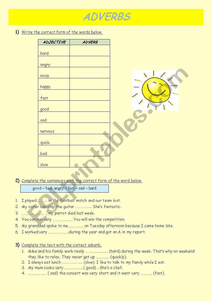 adverbs of manner -practice worksheet