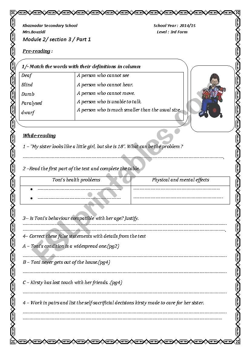 reading comprehension worksheet + lesson plans for 3rd form