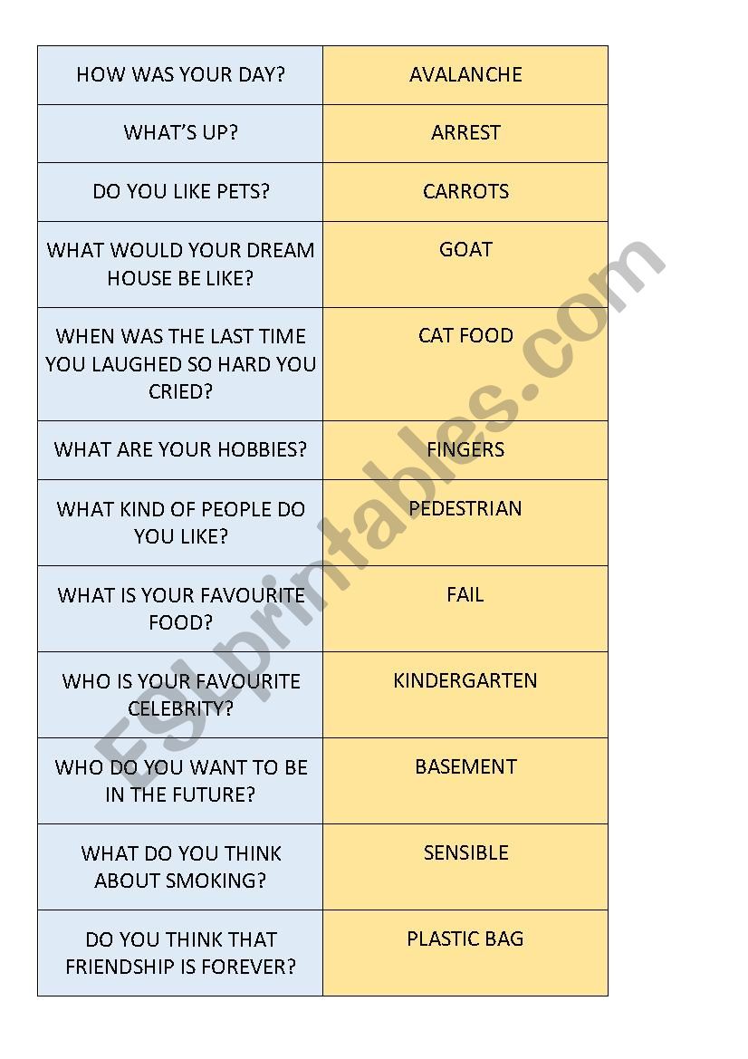 Warm-up questions worksheet