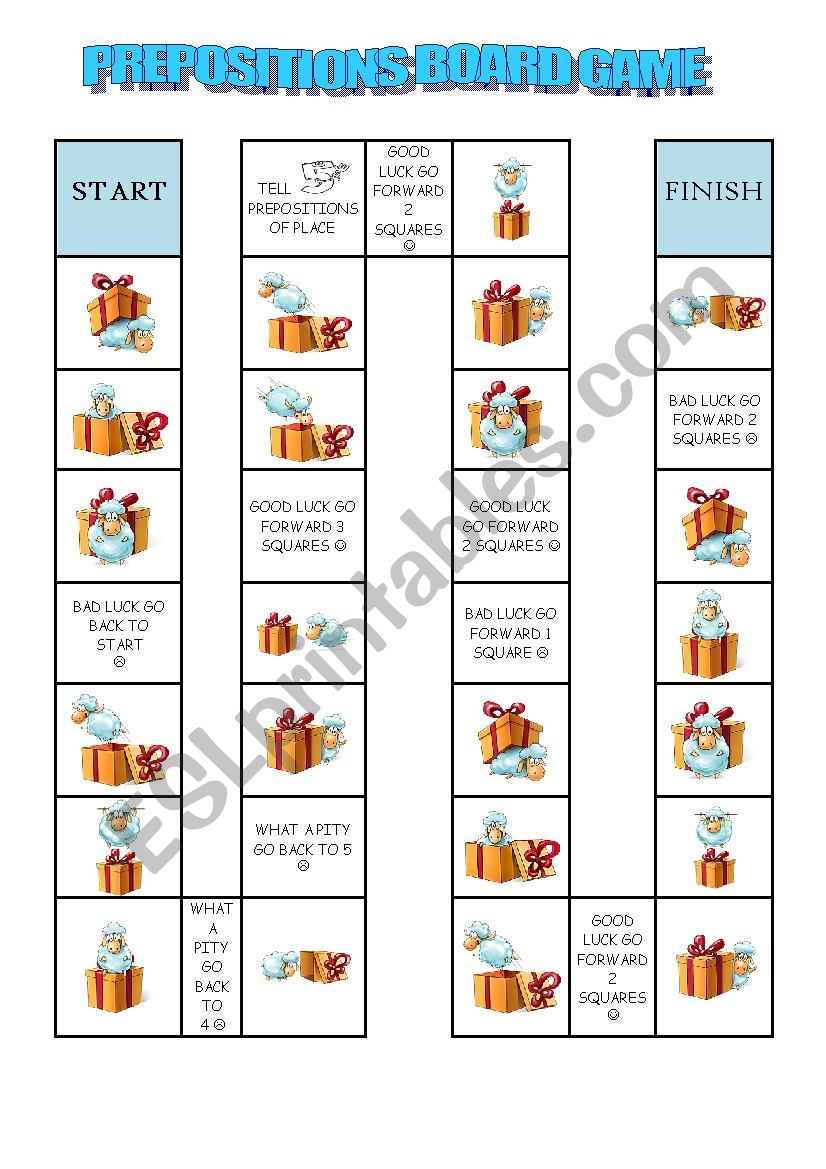 PREPOSITIONS BOARD GAME worksheet