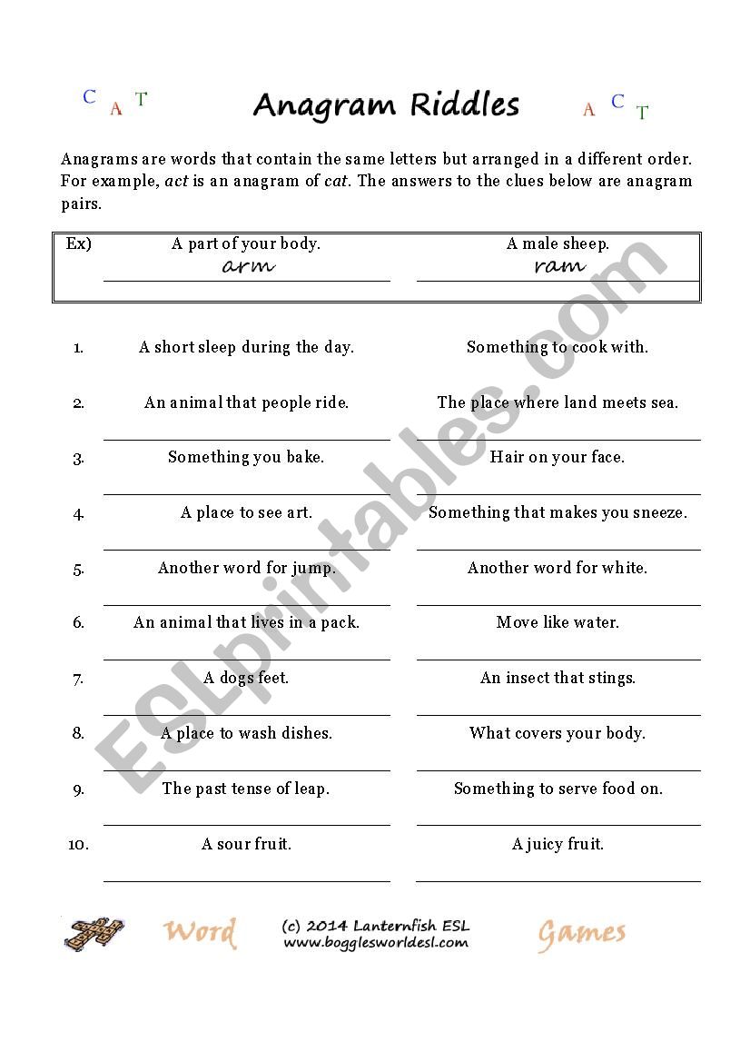 AnagramRiders worksheet
