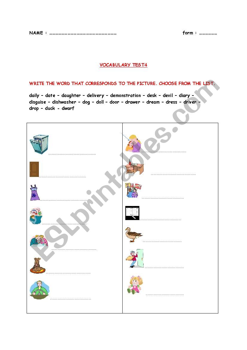 VOCABULARY TEST4 worksheet