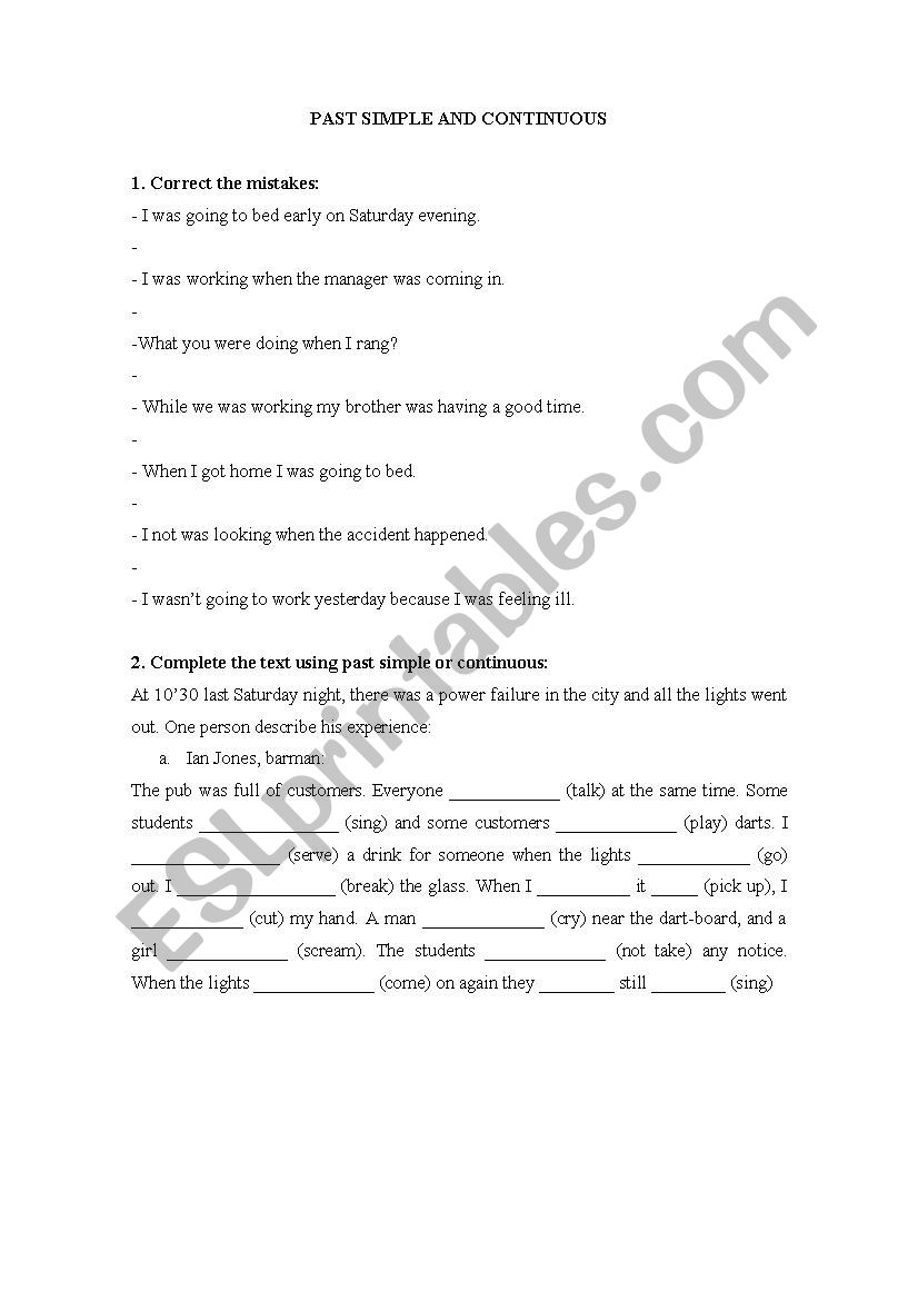 Past Simple and Continuous worksheet