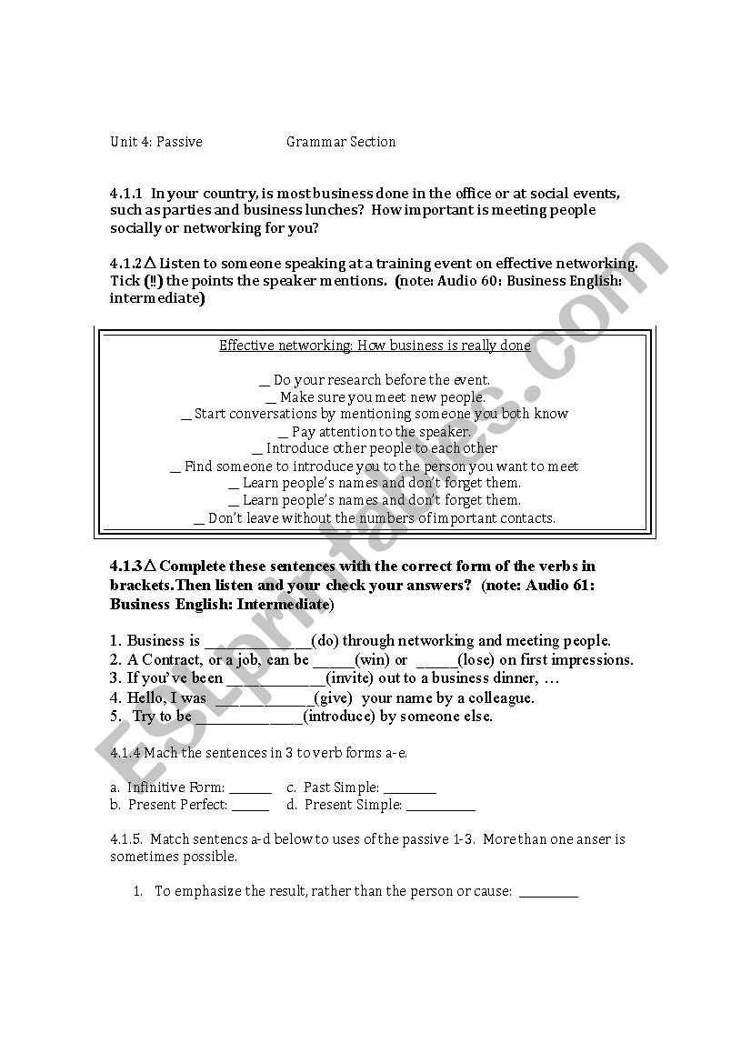 Passive Form worksheet