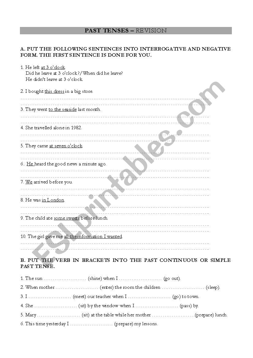 past tenses worksheet